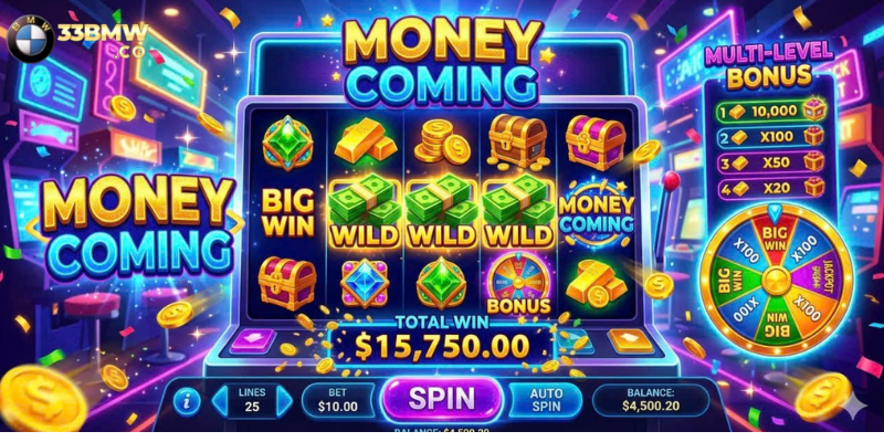 Money Coming is a modern online slot-style arcade game